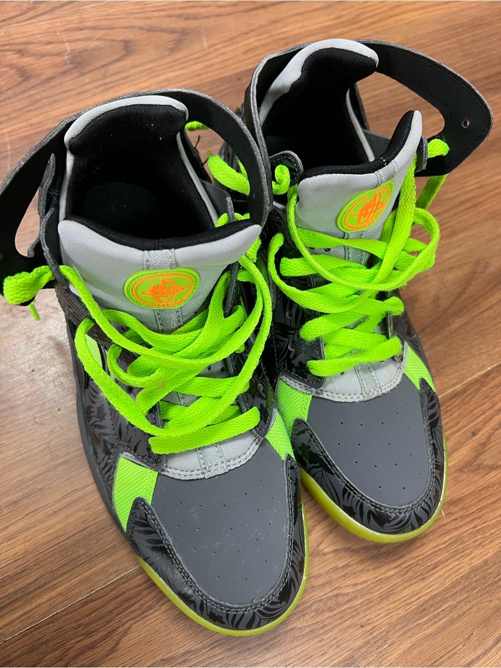 Nike Kids High-Top Sneakers in Neon Green and Gray